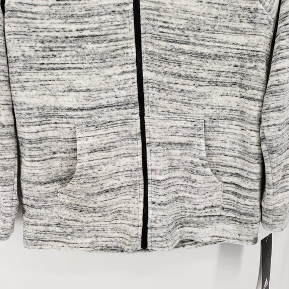 ADIDAS nwt Velour Fleece Jacket Full Zip Space Dyed Off White Black Girls M - Picture 7 of 9